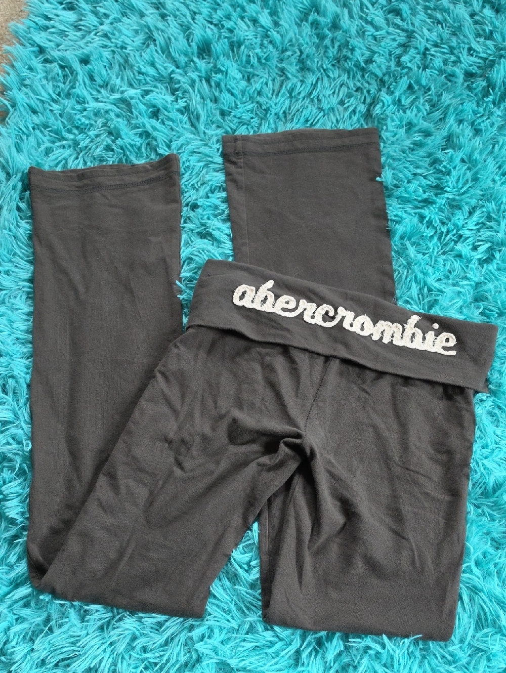 Vintage Y2K Abercrombie Yoga Pants Girls Large Fold Over Waist Flare Gray RARE
